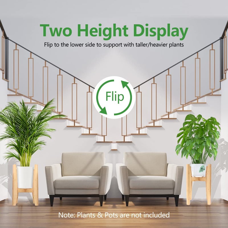 OERGKE 2 PACK Adjustable Plant Stand Indoor  Bamboo Mid Century Modern Plants Stands  Corner Flower Holder for Living Room  Fits 8 to 12 Inches Pots  (Pot & Plant Not Included)(Nature) - Image 4